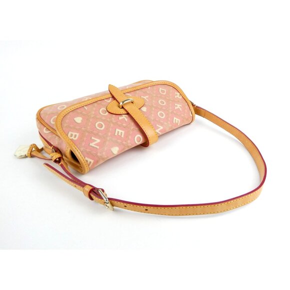 Dooney & Bourke Pink Heart Print Canvas & Leather Shoulder Bag - Picture 4 of 13